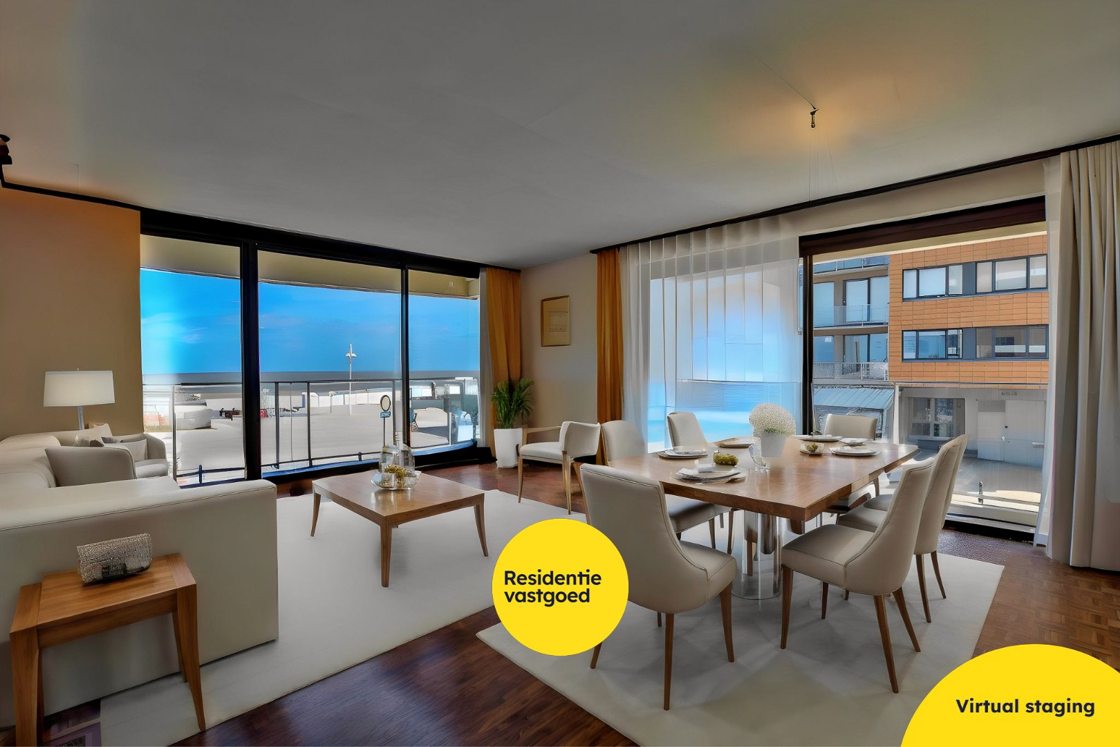 2-slaapkamerappartement (84m²) met FRONTAAL &amp; LATERAAL ZEEZICHT en 2 TERRASSEN op de zeedijk te De Panne. 