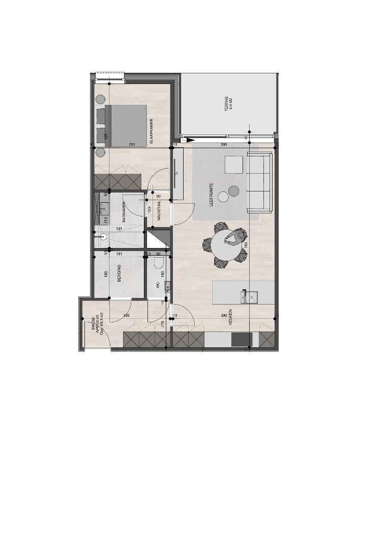 Gelijkvloers appartement van 69,30m² met één slaapkamer 