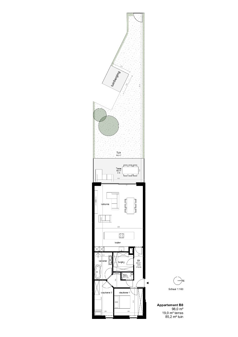 Gelijkvloers appartement met tuin 