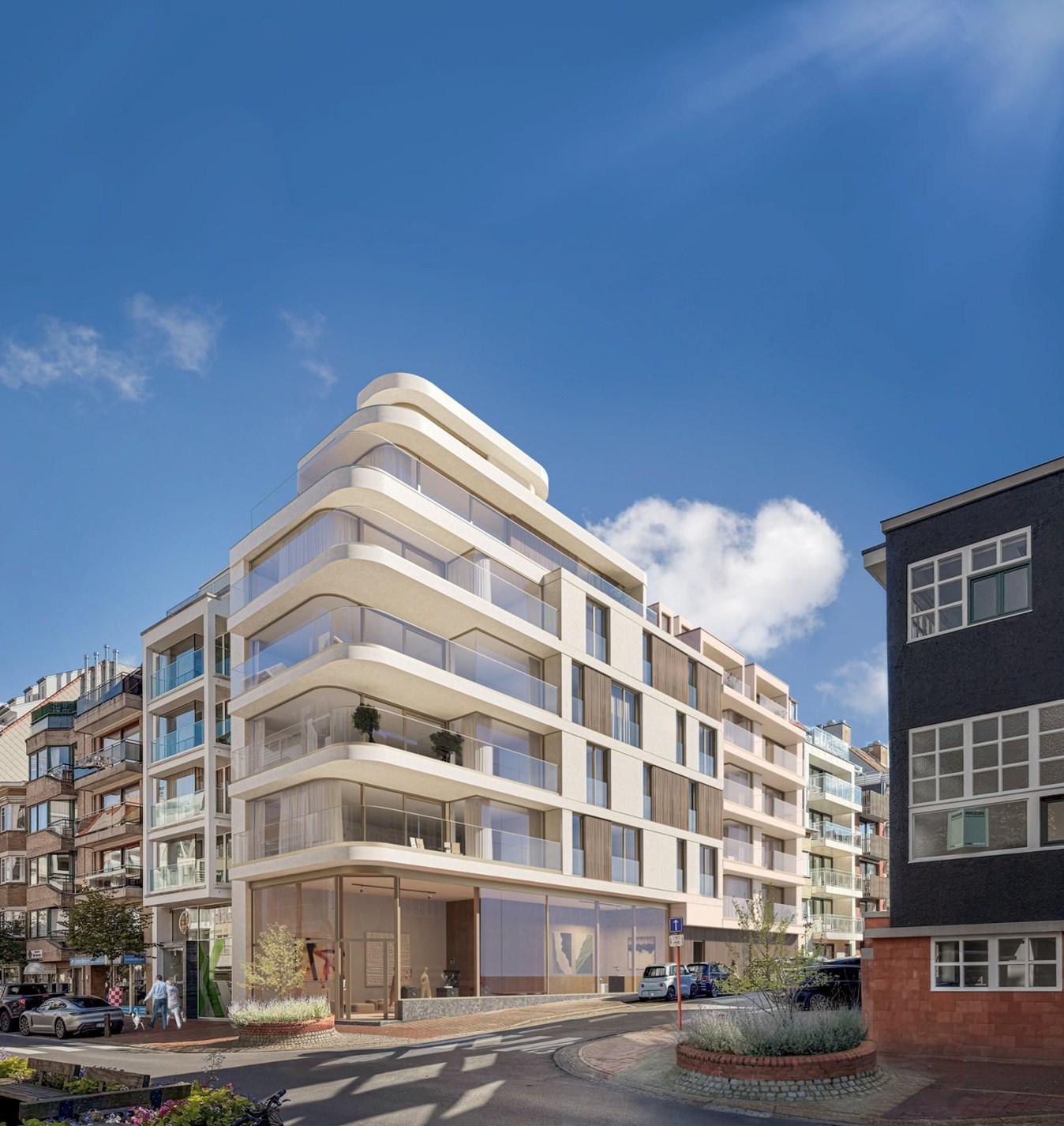 Dans un emplacement exceptionnel, à l'angle de l'avenue Dumortier et de la rue Mosselman à Knokke, à quelques pas de la digue, se trouve ce nouveau bâtiment exclusif. Possibilité de garage dans le bât 