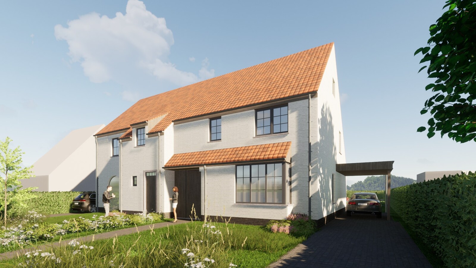 Zeer ruime halfopen nieuwbouwwoningen met 3 slaapkamers en carport in Petegem 