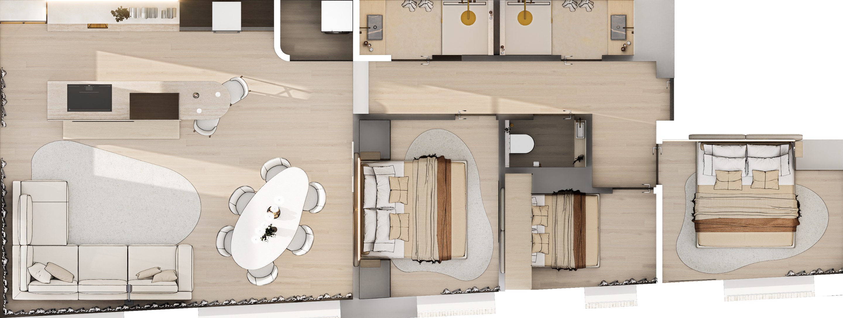 Luxueus volledig gerenoveerd 3 slaapkamer appartement te Leopoldlaan  gelegen op 200m wandelafstand van het Albertstrand. 
