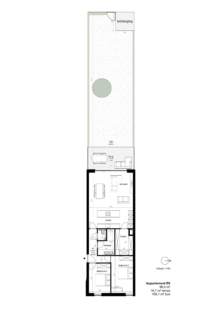 Gelijkvloers appartement met tuin 