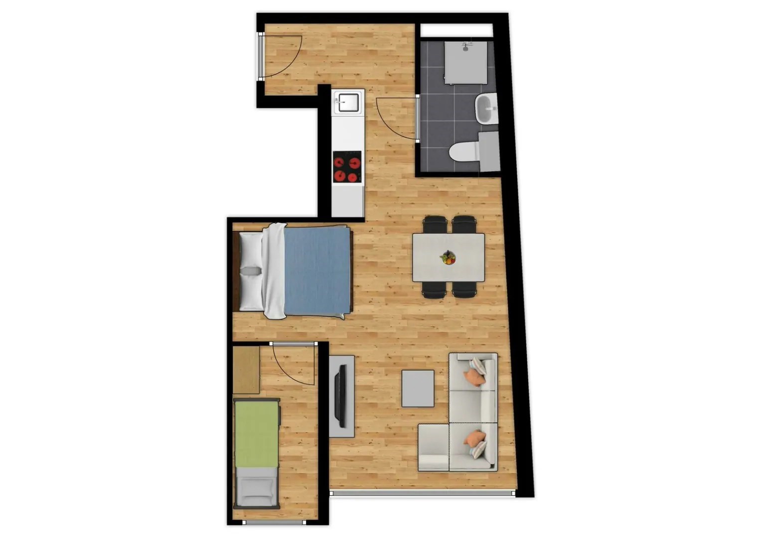 Vakantieverblijf met zuidgericht terras, aparte slaapkamer en dubbelbed op de zeedijk van Blankenberge 