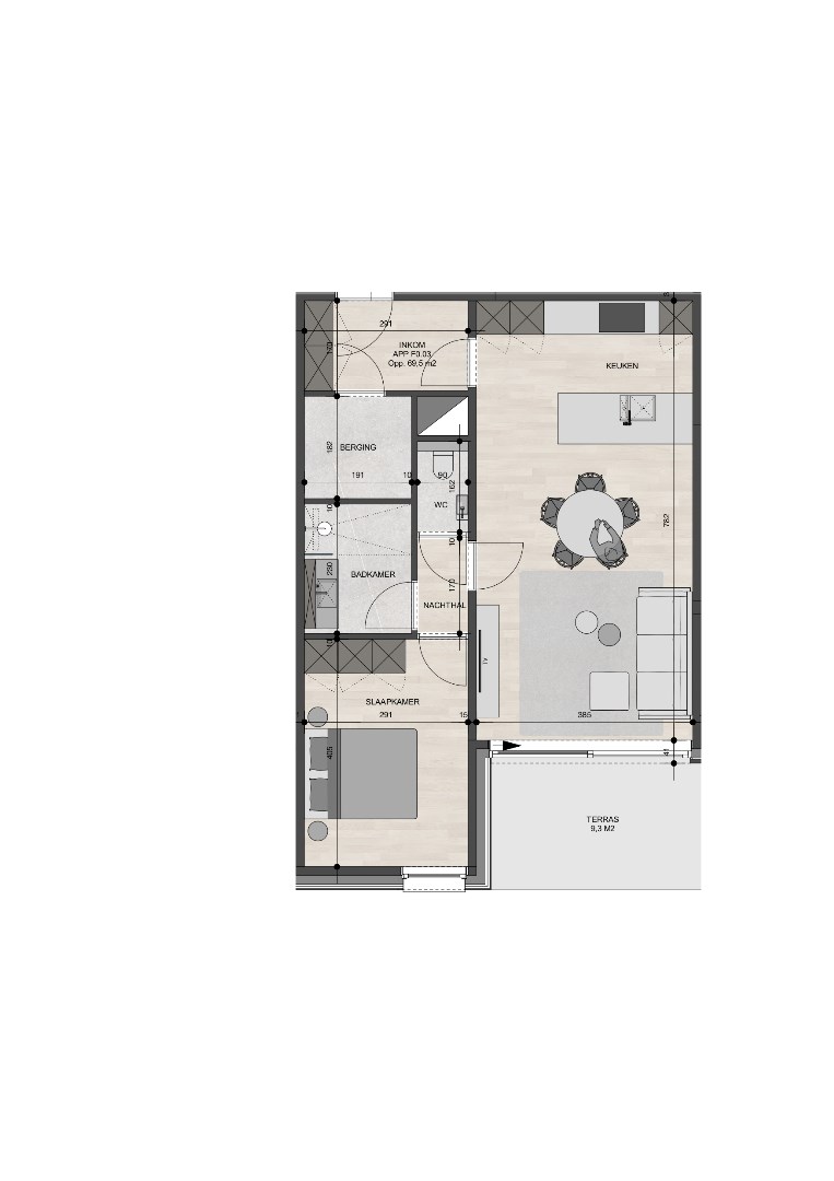 Gelijkvloers appartement van 69,50m² met één slaapkamer 