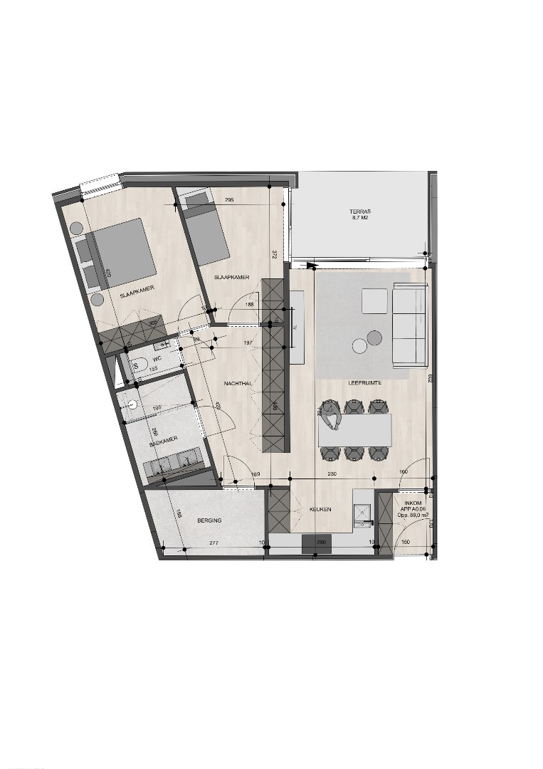 Gelijkvloers appartement van 89m² met twee slaapkamers 