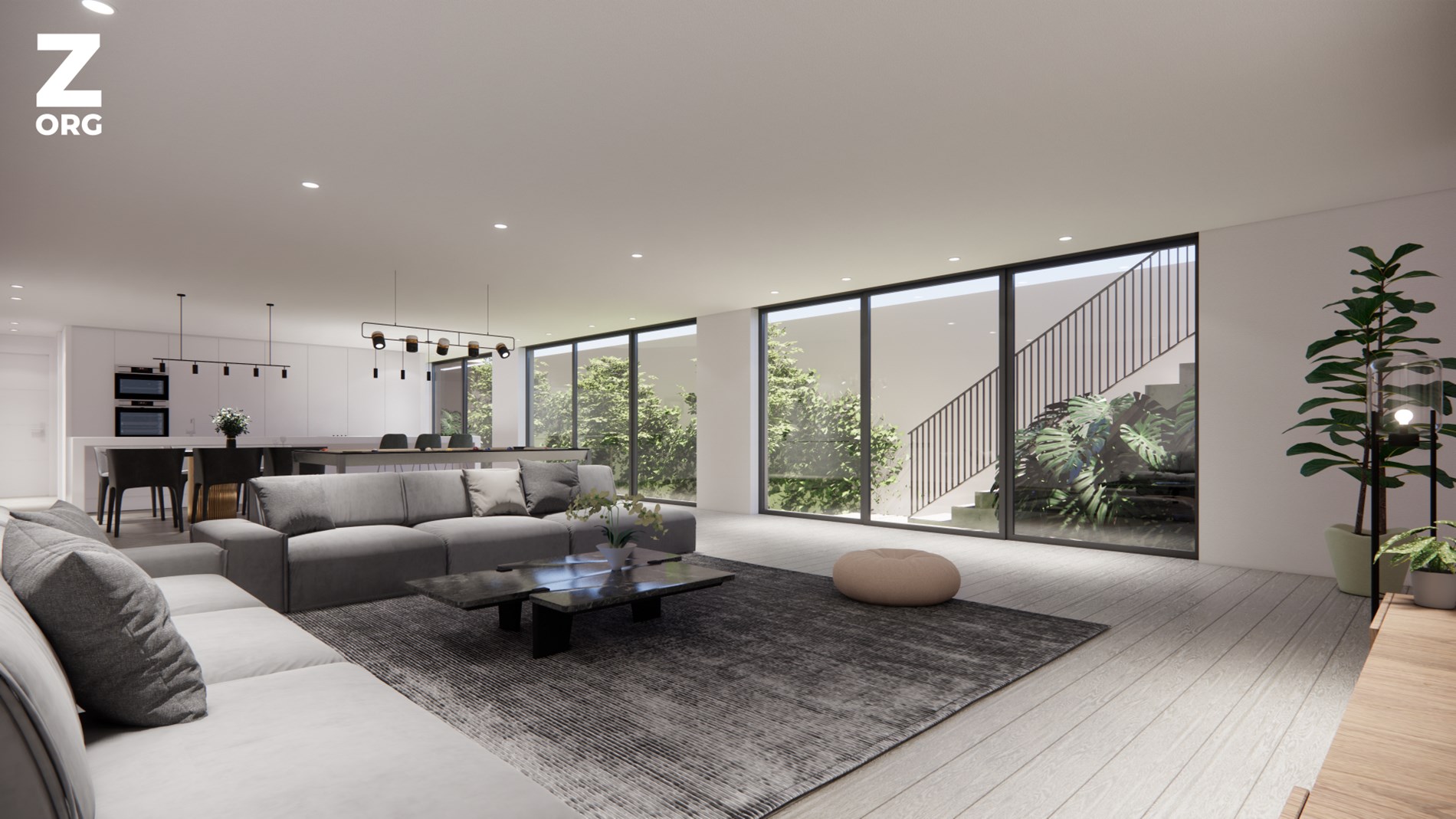 Woonkamer met open keuken
Living room with open keuken