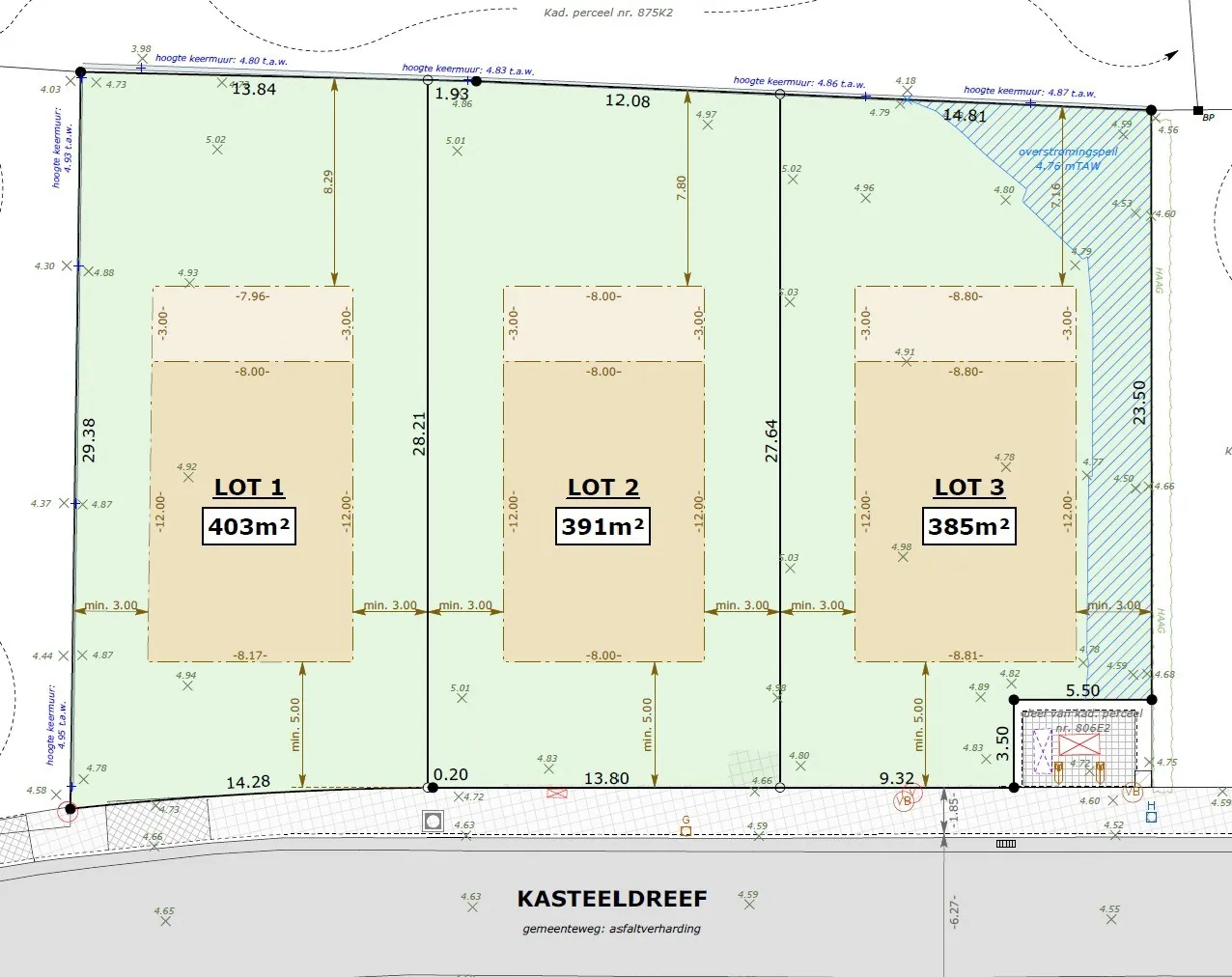Villagrond 385 m² (lot 3) op topligging in centrum Oudenburg