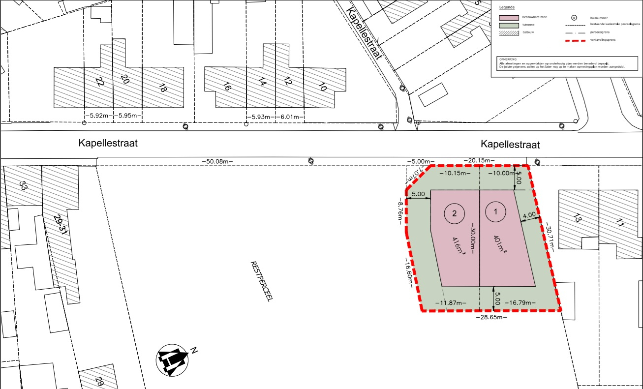 Perceel grond (Lot 2) van 416m² voor halfopen bebouwing 