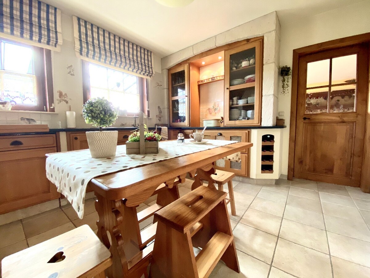 Vaste villa avec grand jardin et garage. 