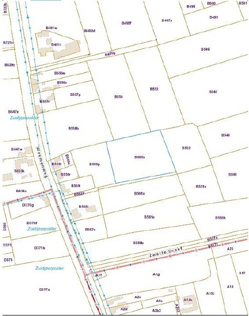 Perceel bouwland van 87a90ca gelegen nabij de Woumenweg. 