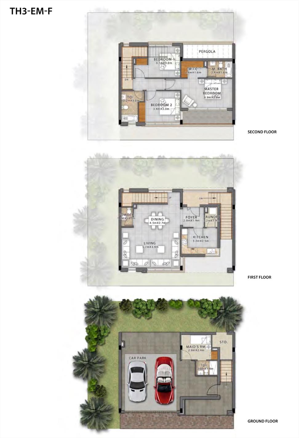Grondplan TH3-EM-F
Halfopen
-in the middle lane but one side attached-