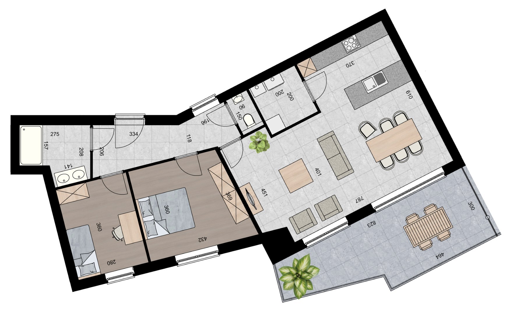 Penthouse (100 m²) met 2 slpk en ruim terras. 