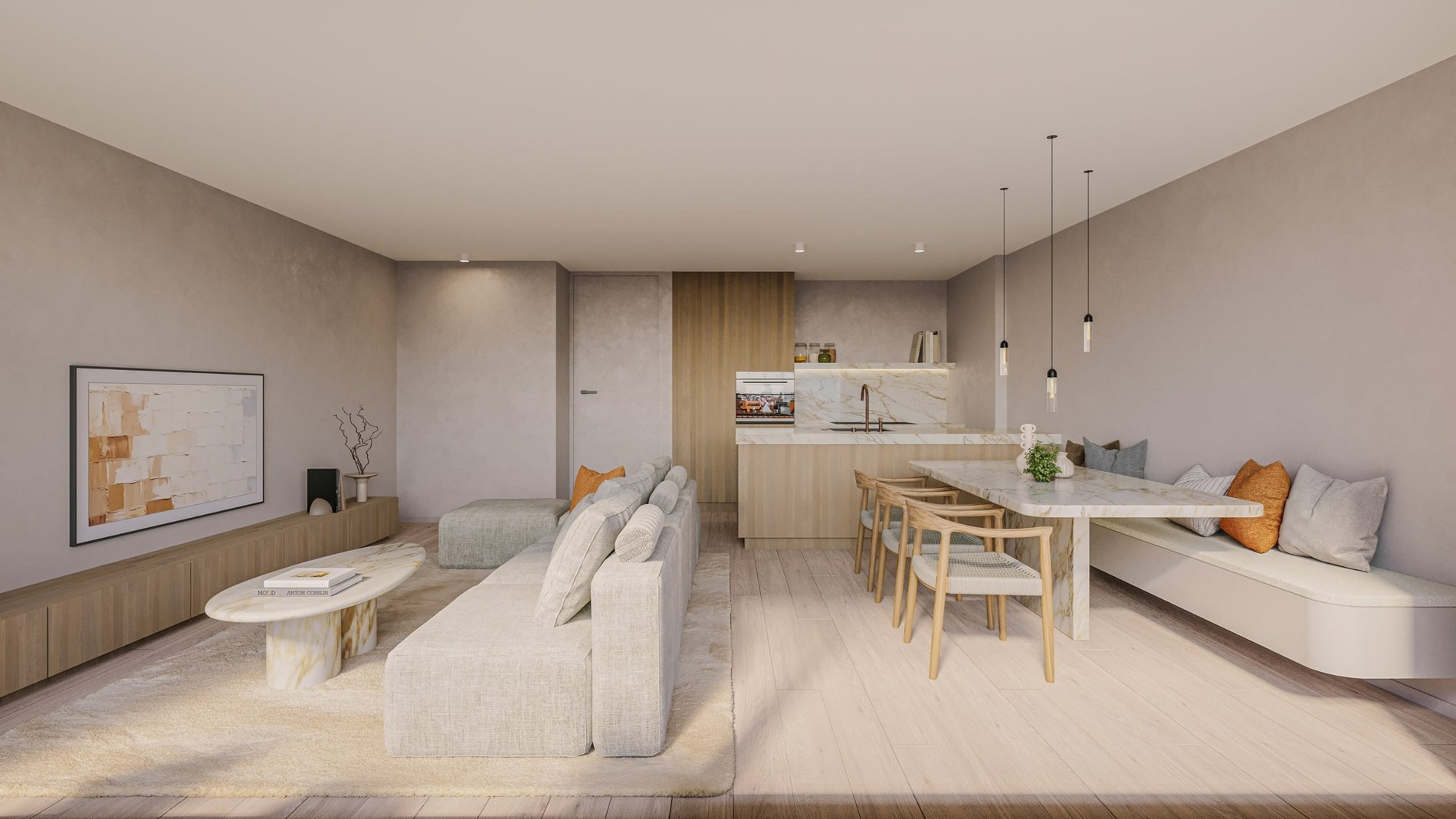 Ruime (125 m2) duplex met mooie terrassen en 3 slaapkamers.  Garage mogelijkheid in het gebouw. 