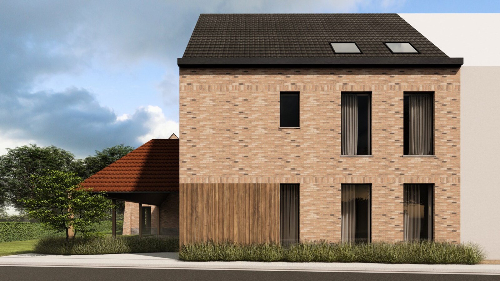 Woonerf met 3 knappe BEN-woningen te Nederzwalm 