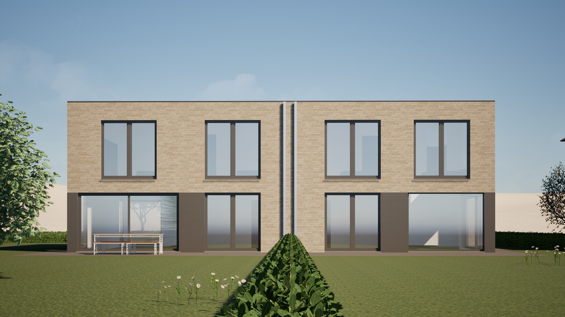 Moderne halfopen bebouwingen op ruime percelen (  