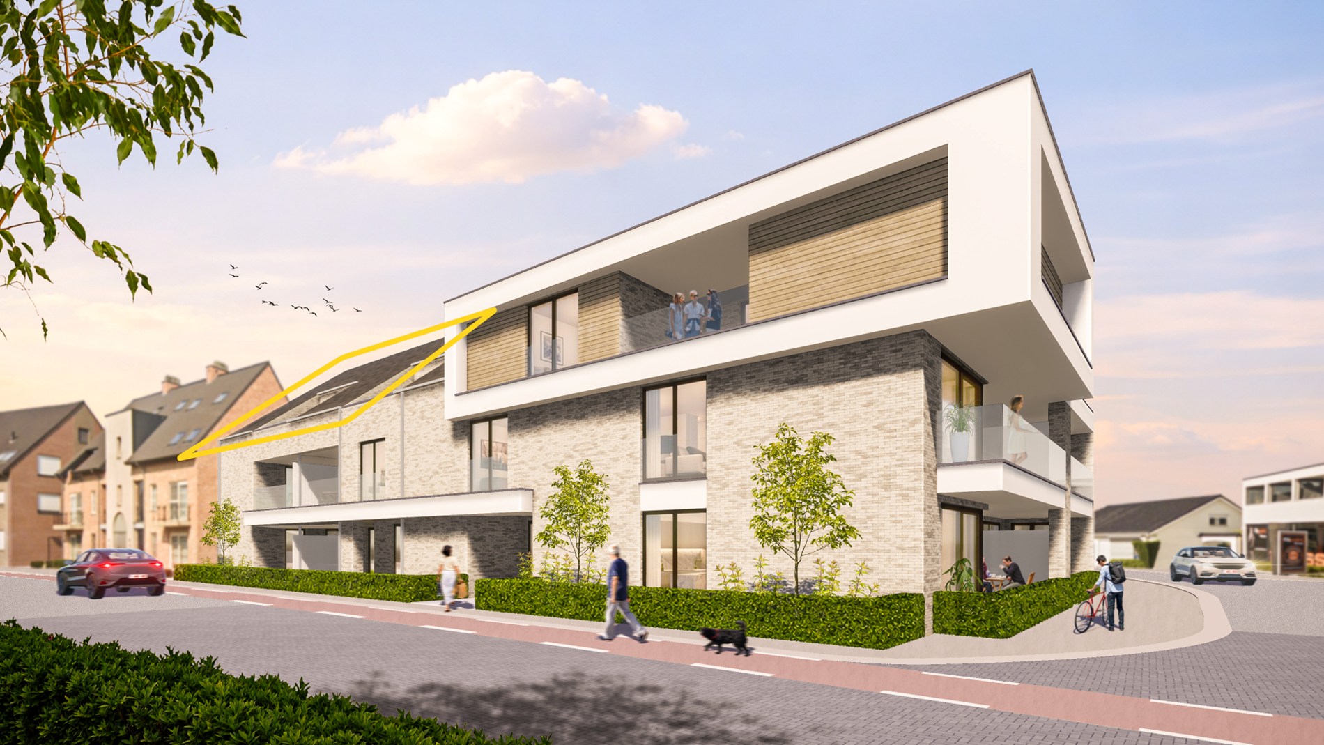 Ruim appartement (120 m²) met 2 slpk en 2 terrassen. 