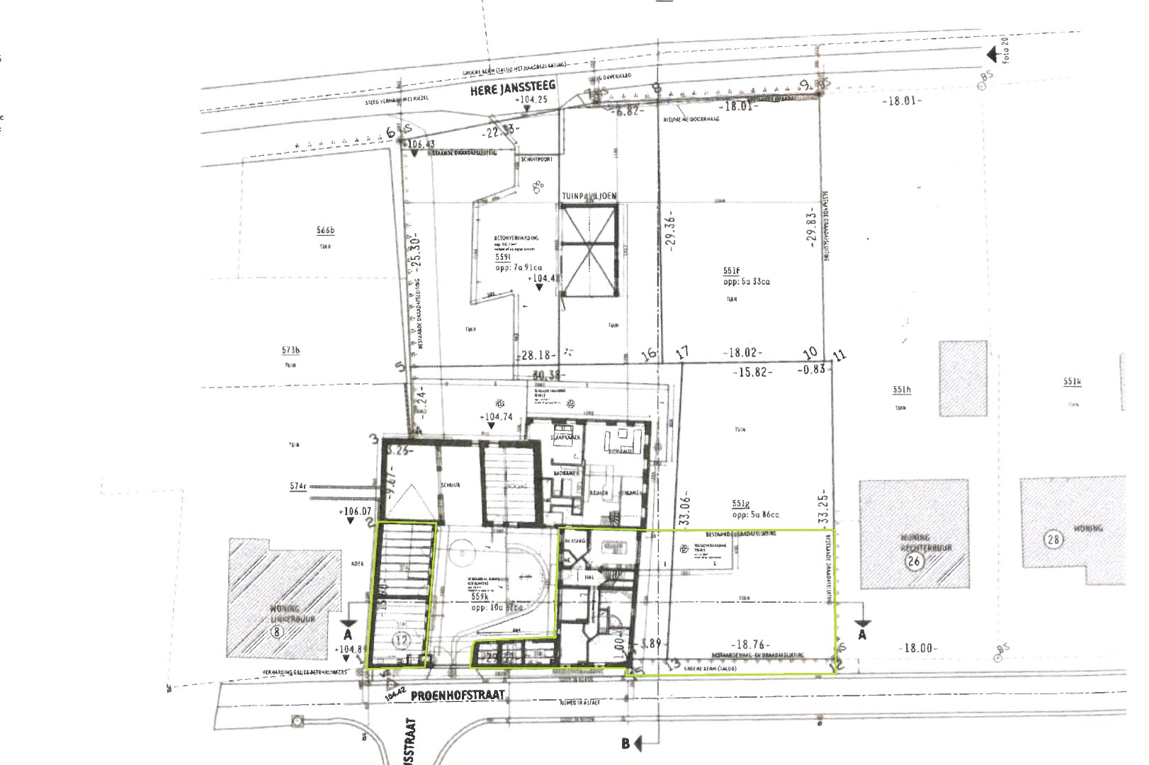 Grondplan woning, stal en tuin