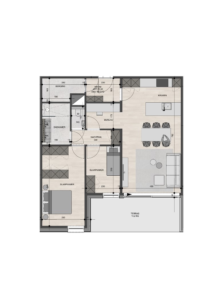 Gelijkvloers appartement van 89,60m² met twee slaapkamers 