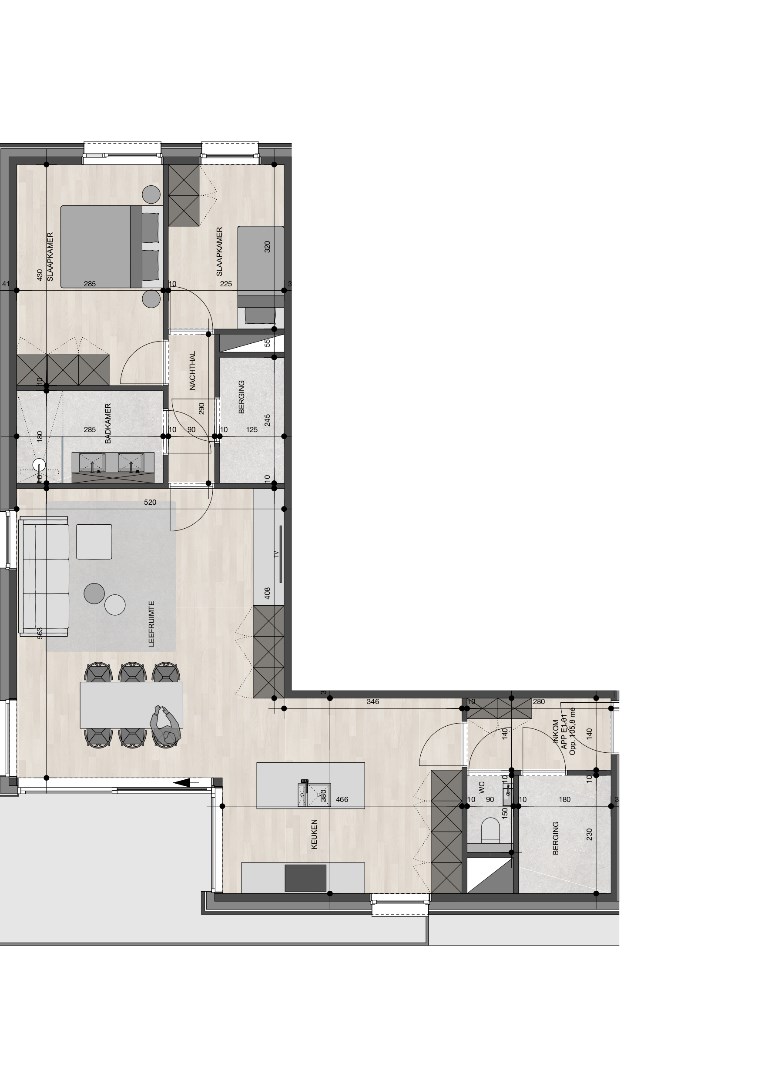 Appartement op de 1ste verdieping van 105,80m² met twee slaapkamers 