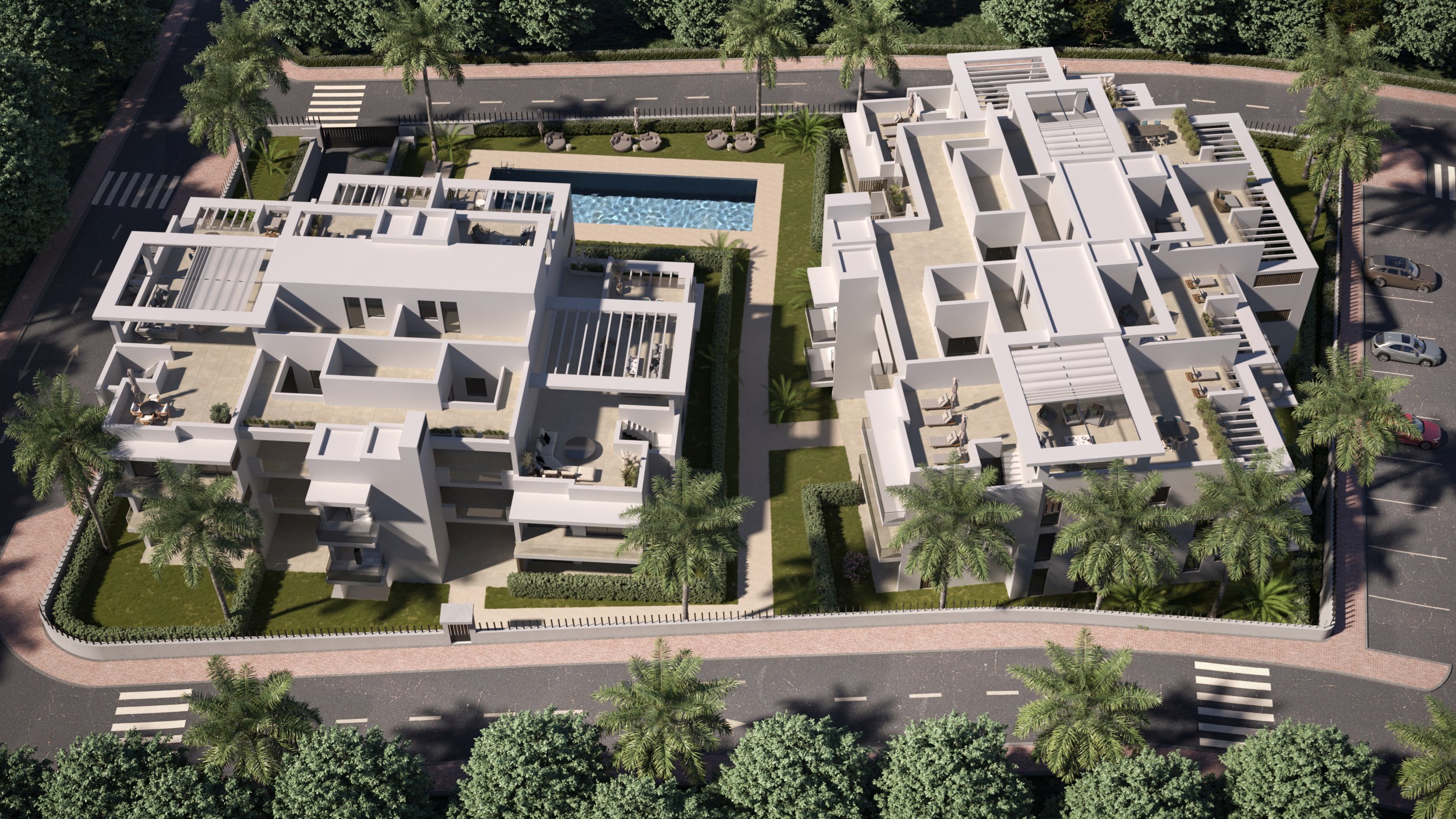 Les Résidences Royal Park est un magnifique projet de construction situé sur la New Golden Mile. Ce projet  comprend 57 appartements et penthouses modernes, tous avec des grandes terrasses. 