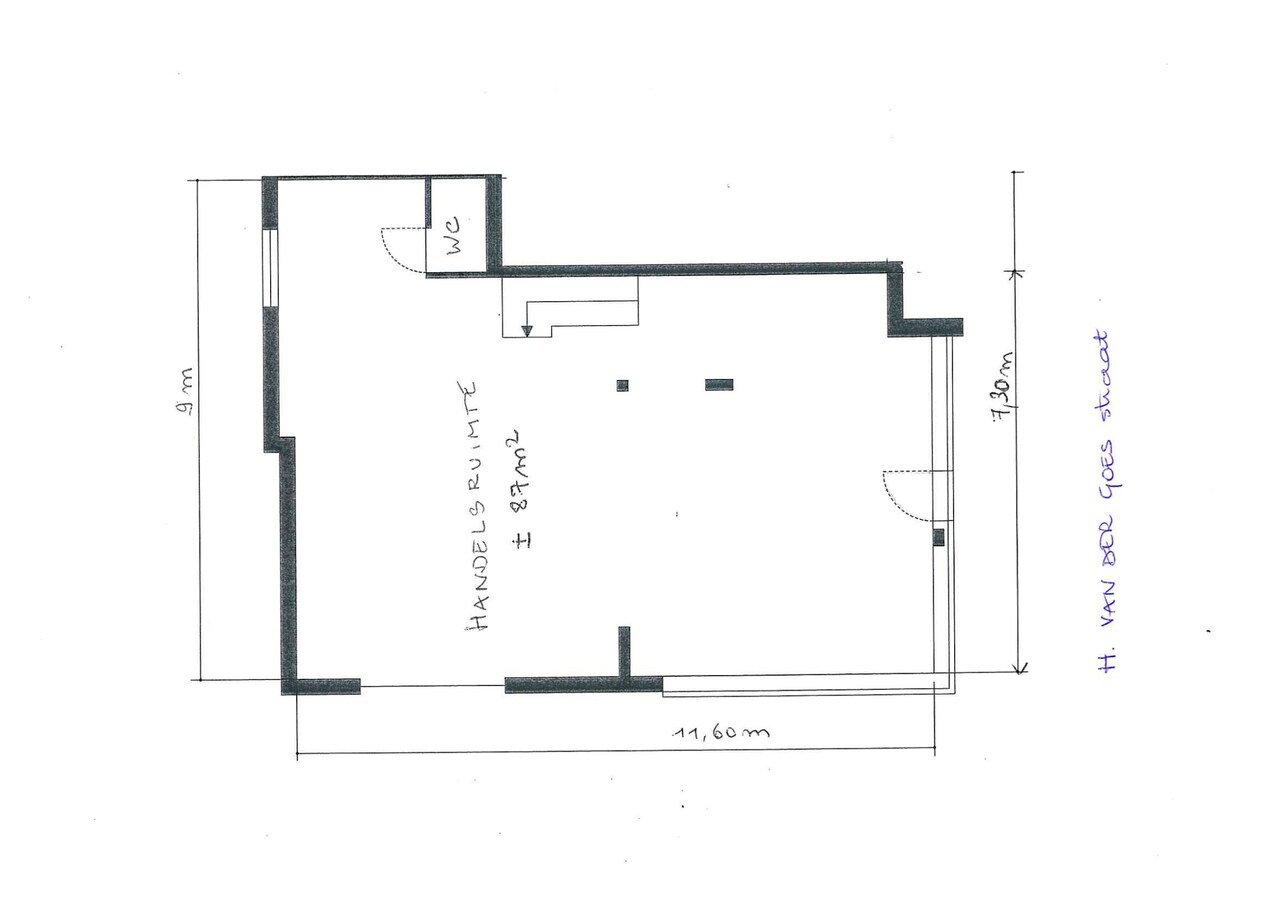 Handelsruimte 87 m² met opslag 64 m² en inpandige garage. 