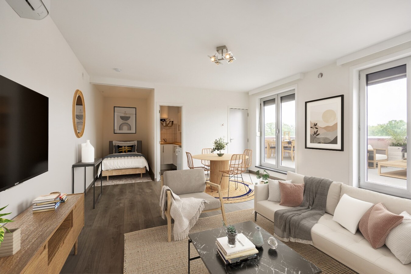 Unieke penthouse studio mét slaaphoek en topterras in het centrum van Genk! 