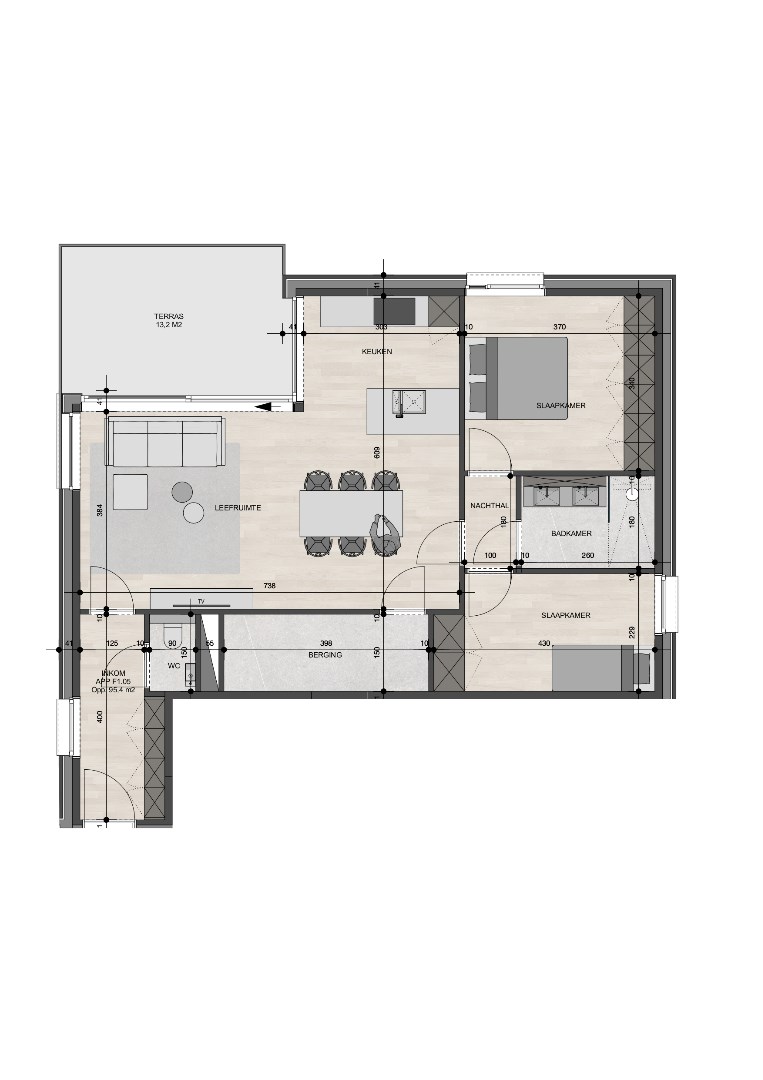 Appartement op de 1ste verdieping van 95,40m² met twee slaapkamers 
