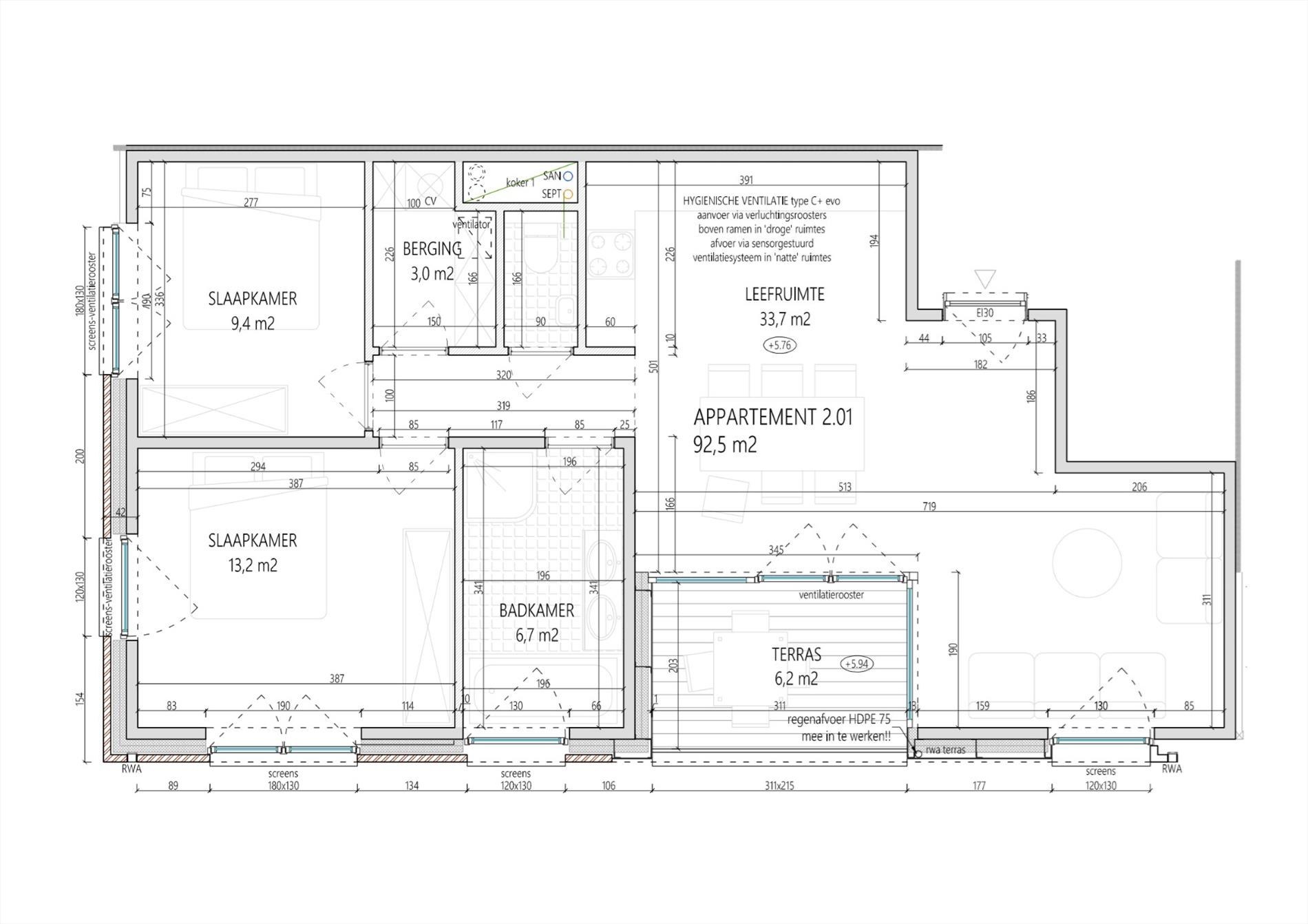 Appartementen met 2 slaapkamers en terras. 