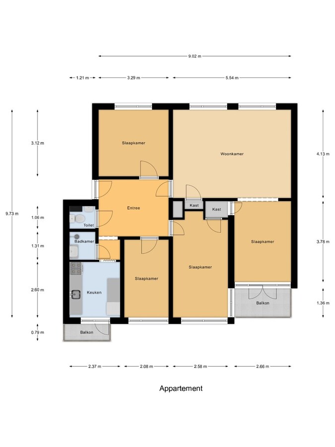 Ruim appartement met 3 slaapkamers 