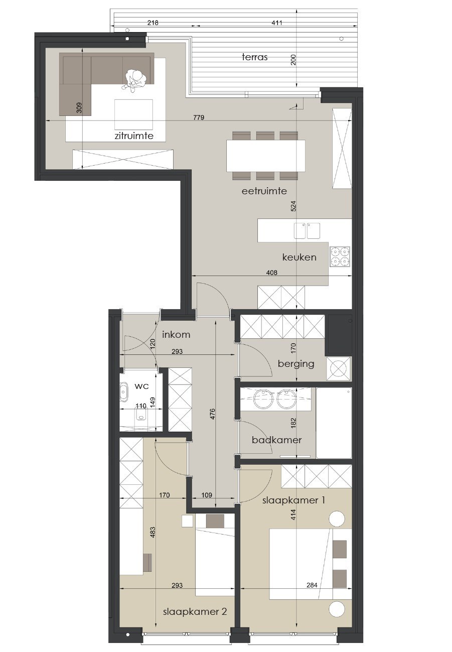 Nieuwbouwappartement met 2 slaapkamers en terras 