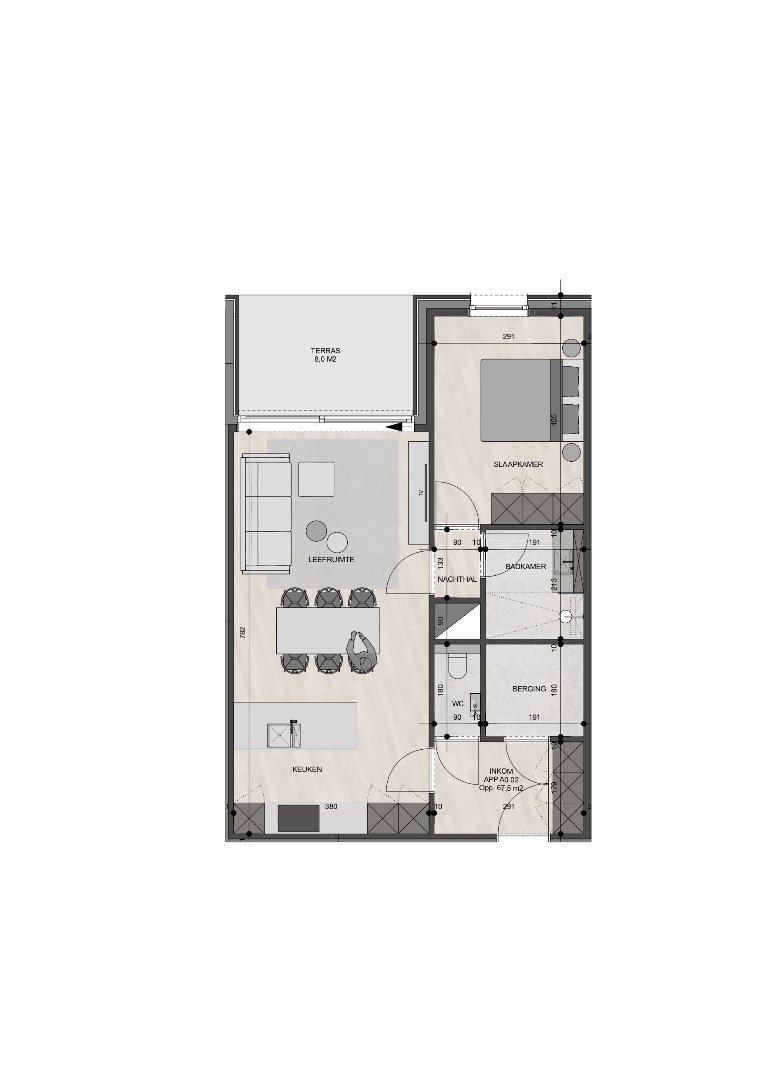 Gelijkvloers appartement van 67,5m² met één slaapkamer 