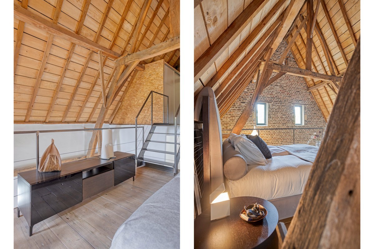 Eén van de slaapkamers, zwevend boven de woonkamer