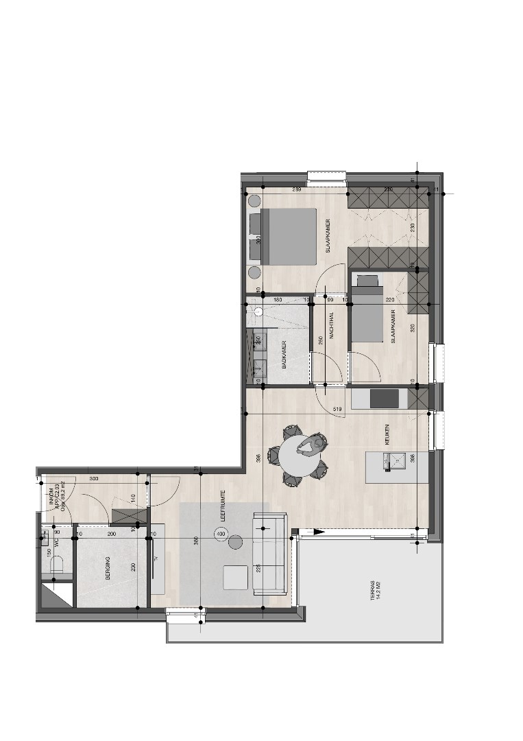 Penthouse op de 2de verdieping van 89,20m² met twee slaapkamers 
