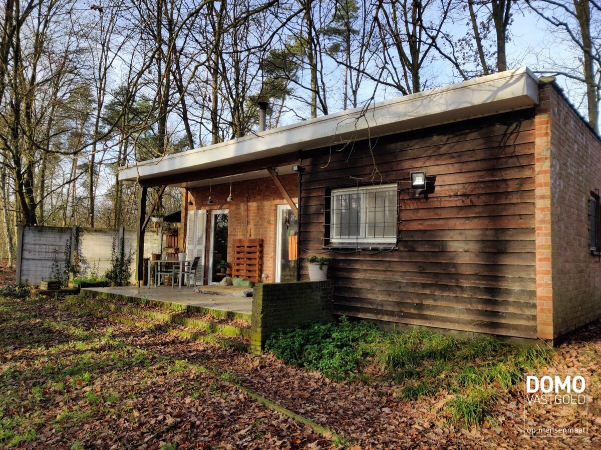 Chalet met aangrenzende vijver en bos. 