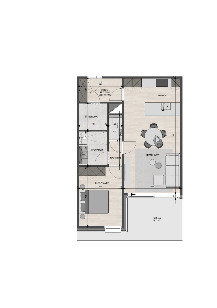 Appartement op de 1ste verdieping van 69,50m² met één slaapkamer 