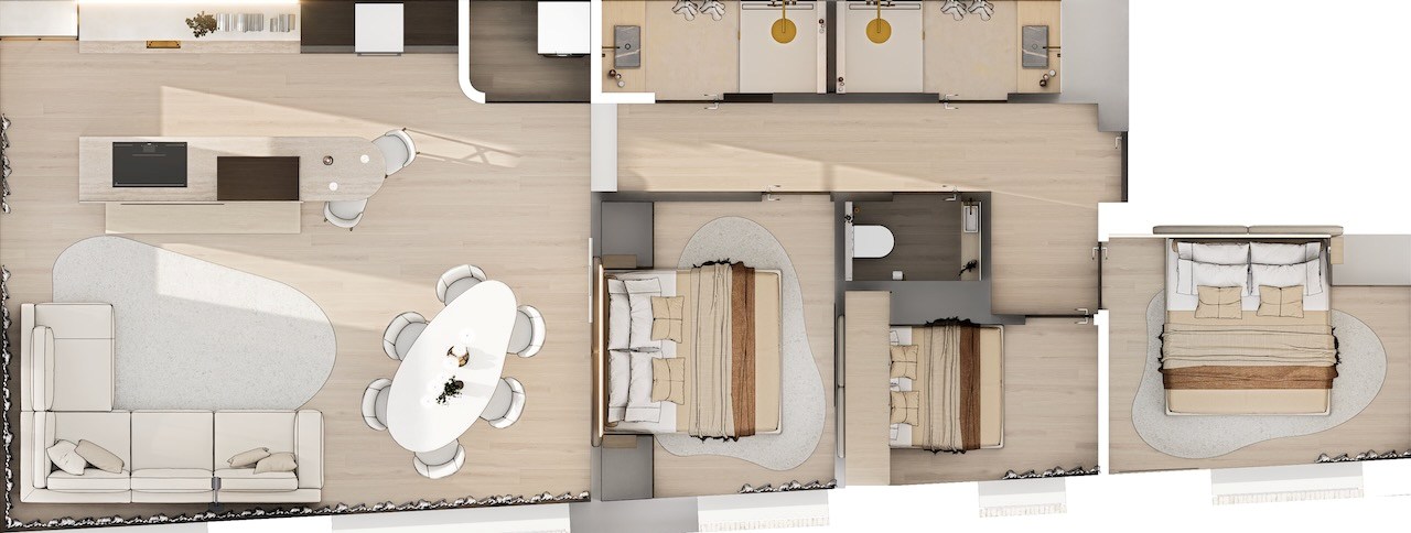 Luxueus volledig gerenoveerd 3 slaapkamer appartement te Leopoldlaan  gelegen op 200m wandelafstand van het Albertstrand. 