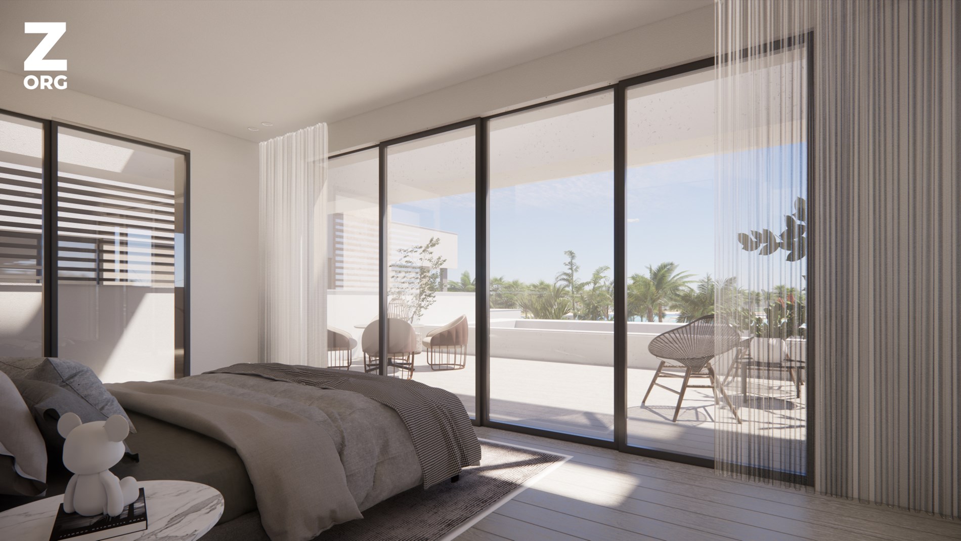 Master bedroom met terras
Master bedroom with terrace