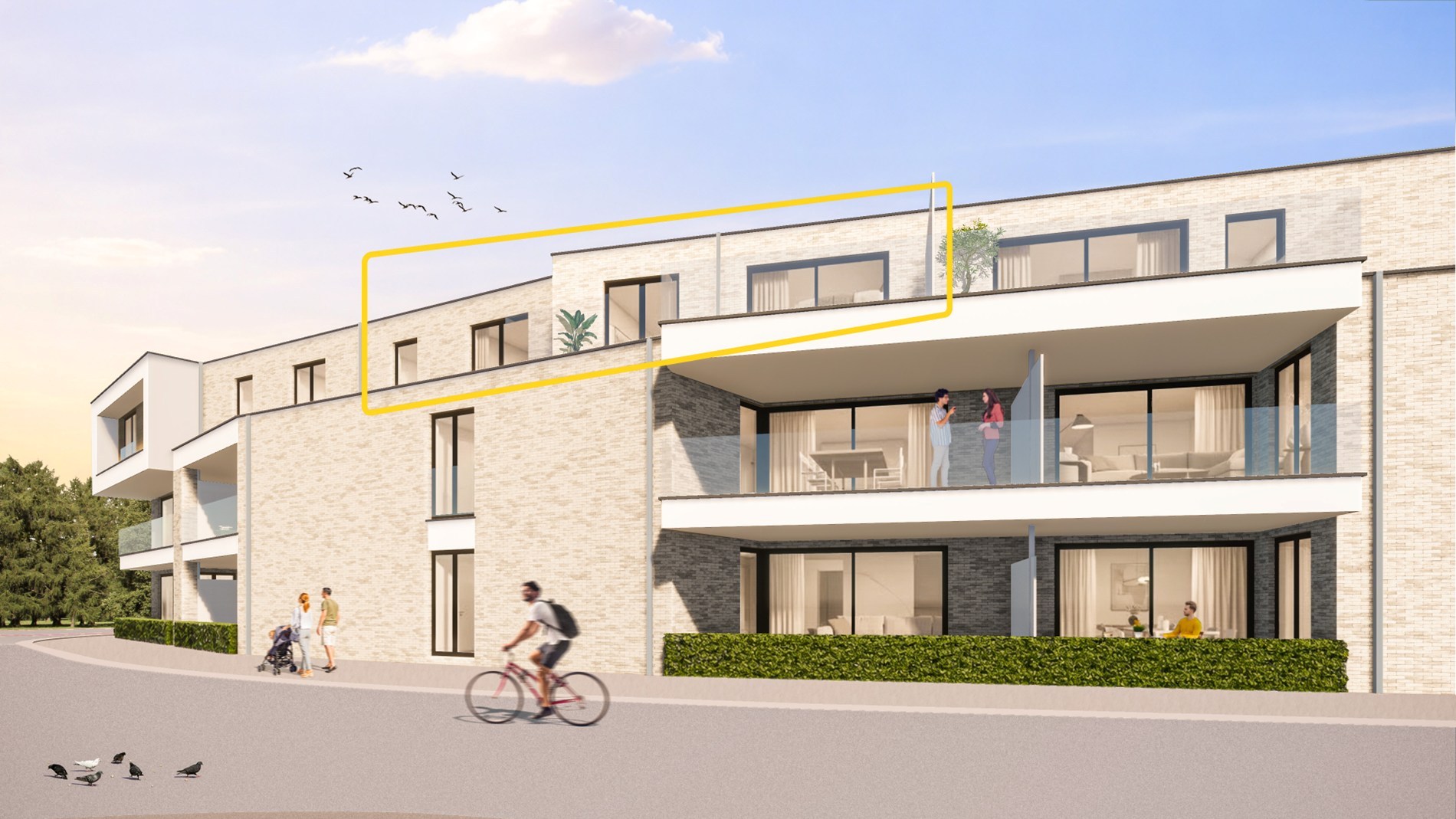 Penthouse (100 m²) met 2 slpk en ruim terras. 