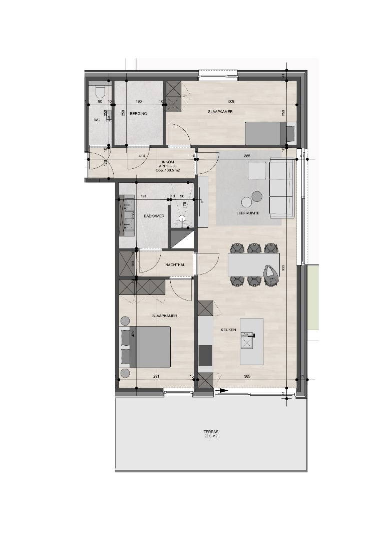Penthouse op de 3de verdieping van 100,50m² met twee slaapkamers 