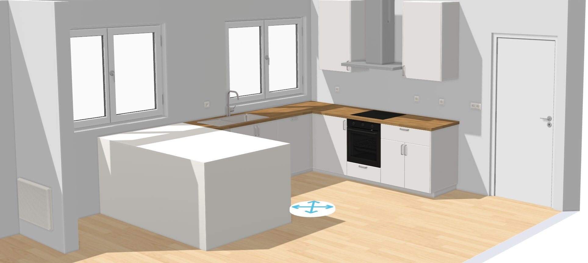 de verkoper plaatst een nieuwe keuken