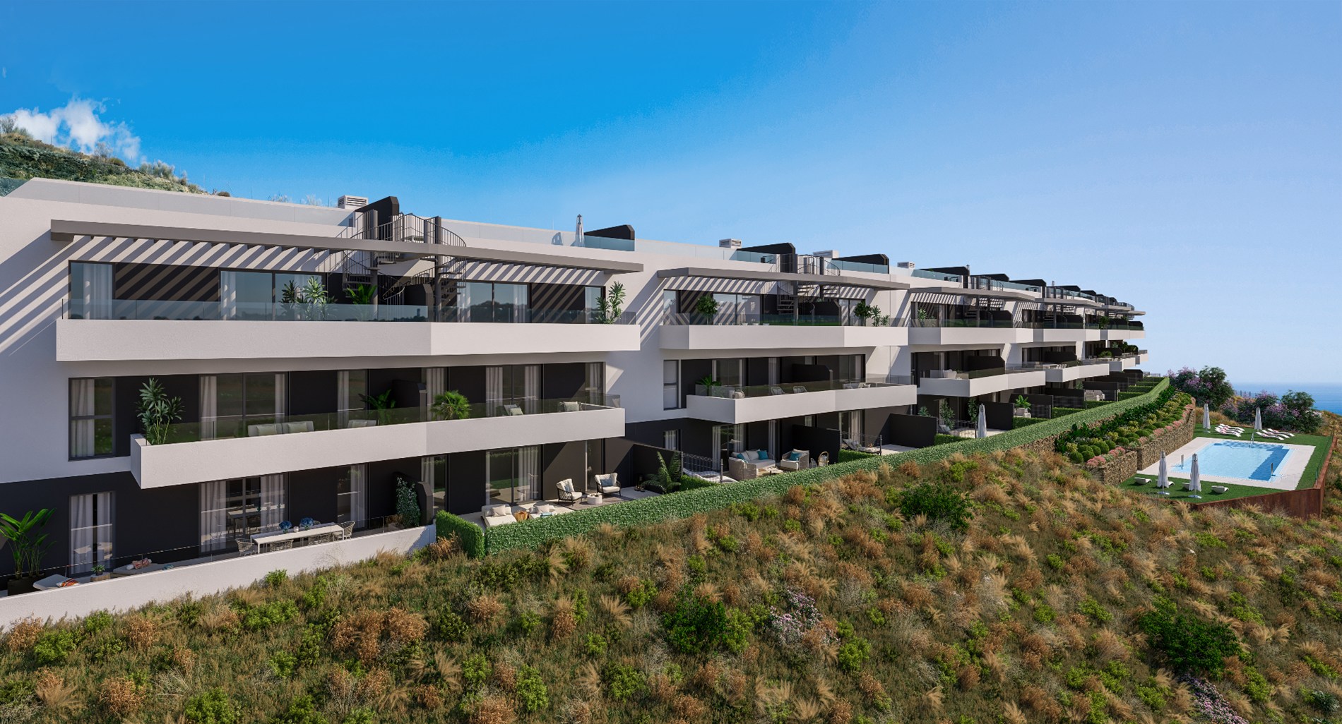 Prachtig laatste show appartement met terras en privétuin inclusief meubels (regio Málaga) 