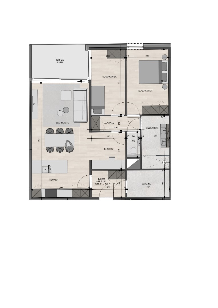 Appartement op de 1ste verdieping van 94,70m² met twee slaapkamers 