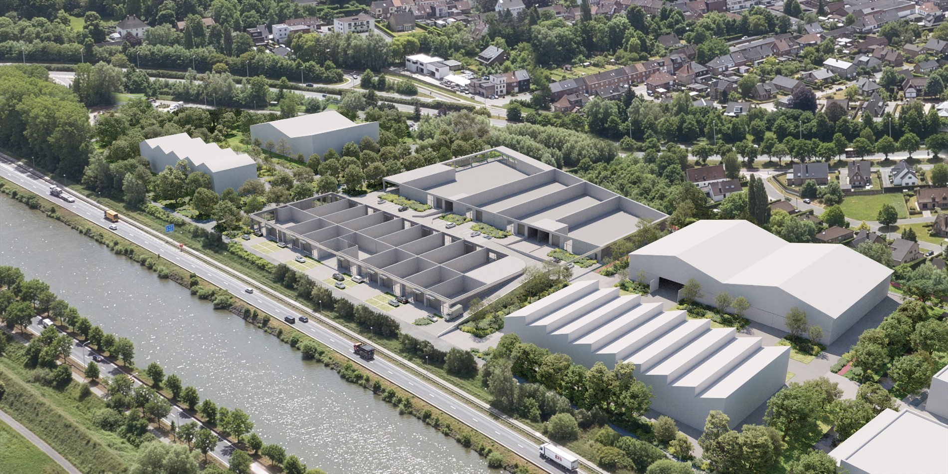 Nieuwbouw magazijnen te koop aan afrit R4 in Drongen