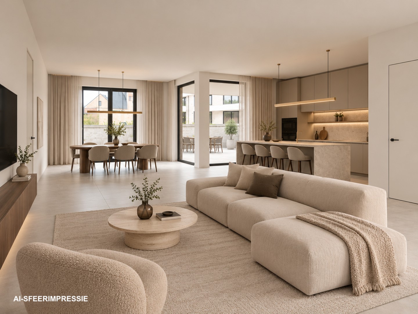 Gelijkvloers appartement (114 m²) met 2 slpk, 2 overdekte terrassen en knusse tuin. 