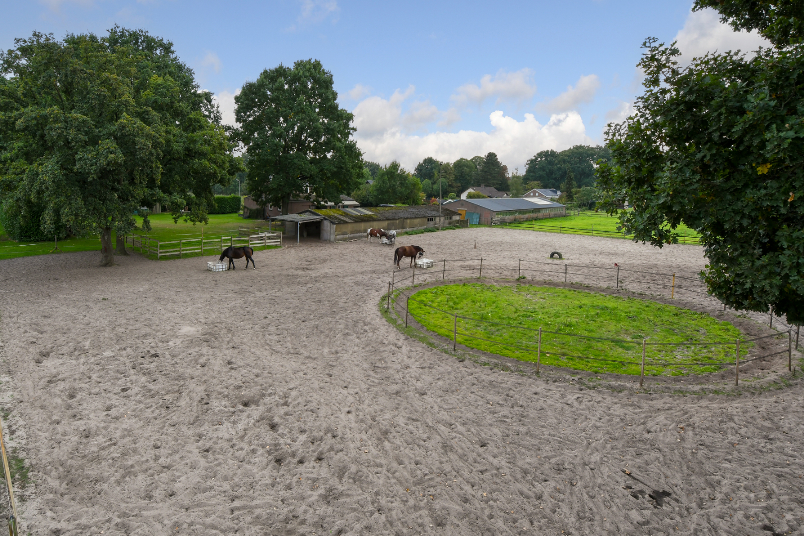 Vrijstaand woonhuis met inpandige garage, stal met 2 paardenboxen, vrijstaande inloopstal en verlichte zandpaddock met longeercirkel op een perceel van ruim 18.500 m2. Ideaal voor paardenliefhebbers. 