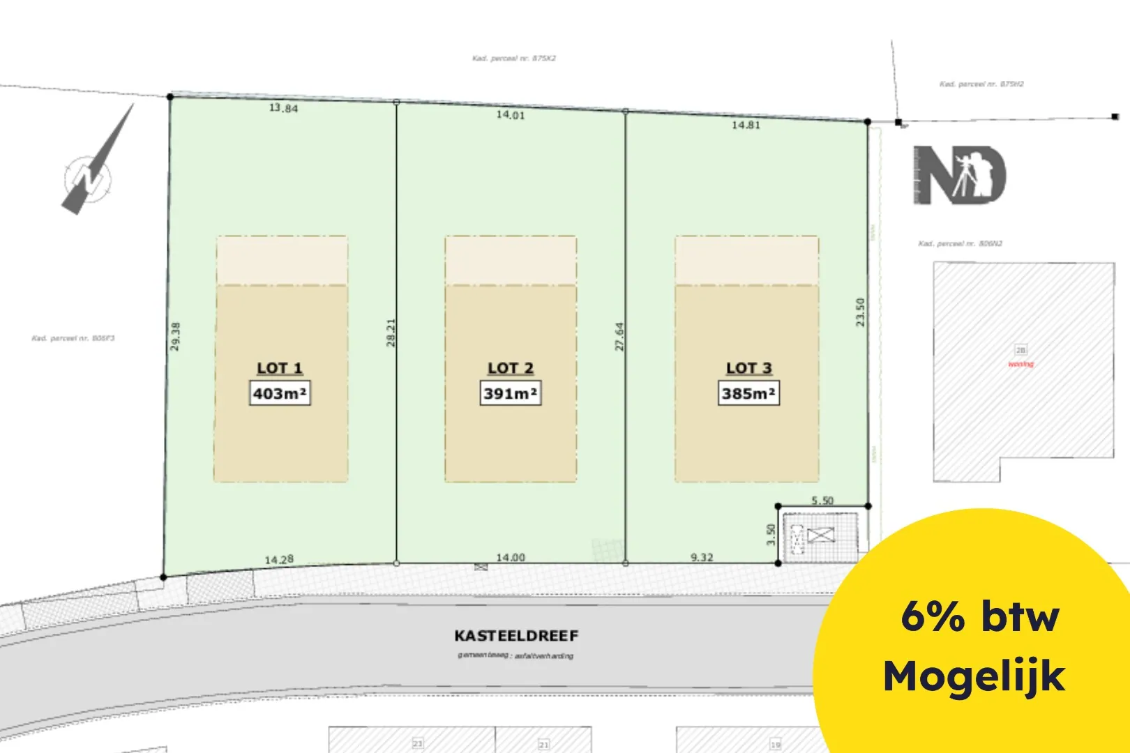 Villagrond 385 m² (lot 3) op topligging in centrum Oudenburg