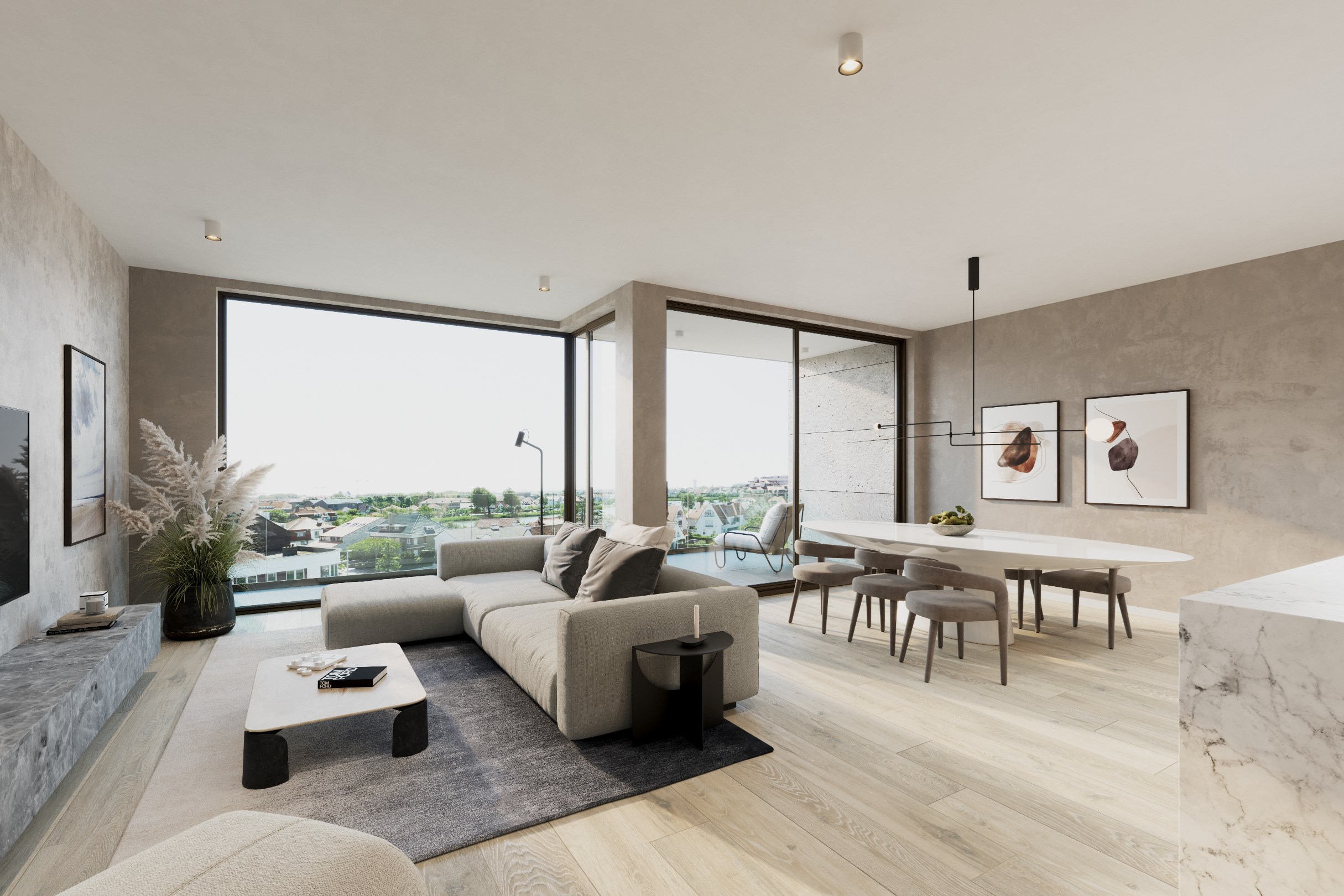 Prachtig nieuwbouwproject 'South view' met open zichten en 3 slaapkamers centraal gelegen vlakbij de Lippenslaan te Knokke. 