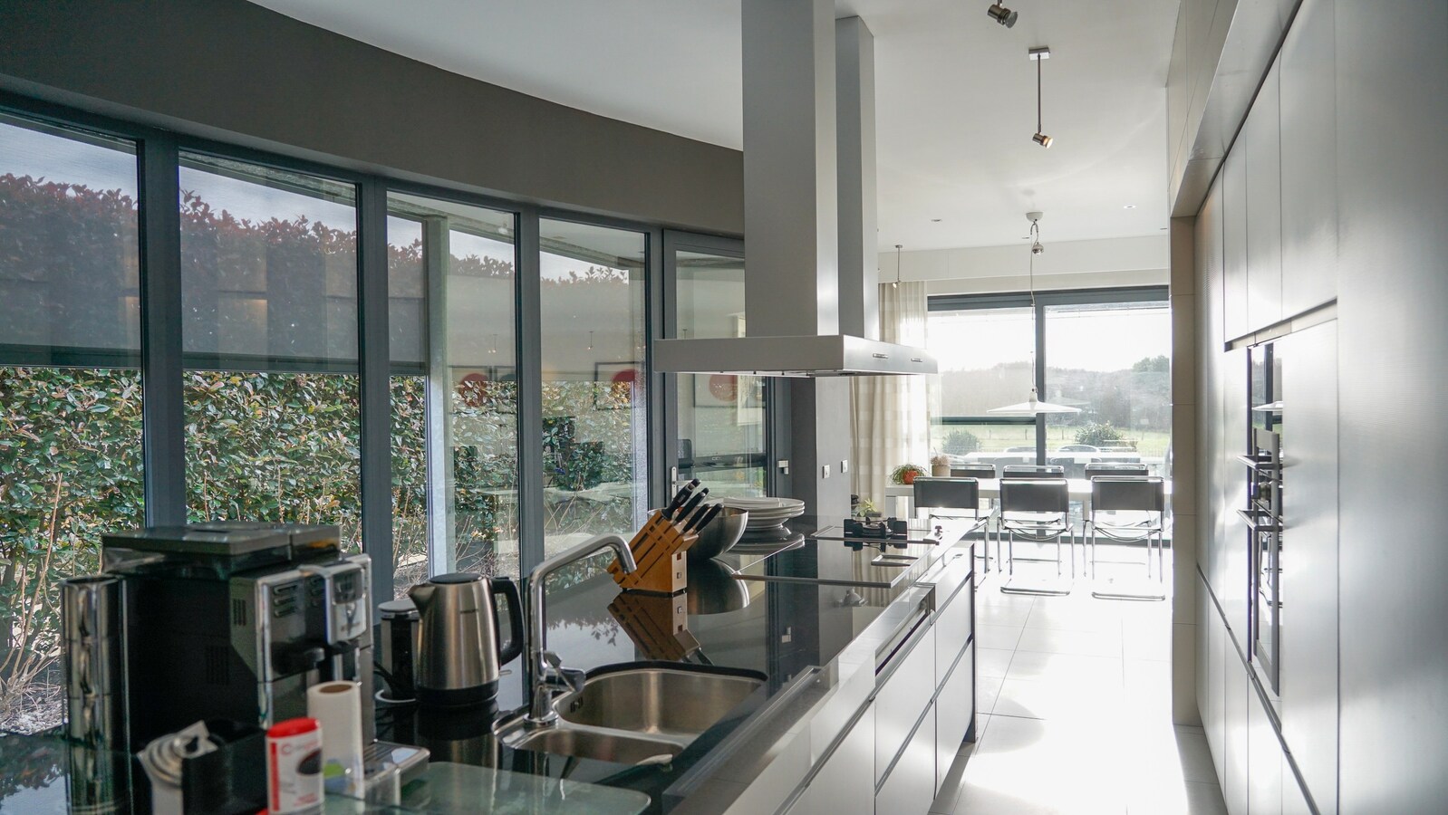 Dorne : moderne woning met parktijkruimte / bureel, volwaardige kelderverdieping, terras, zwemvijver en weide. Prachtig uitzicht. 