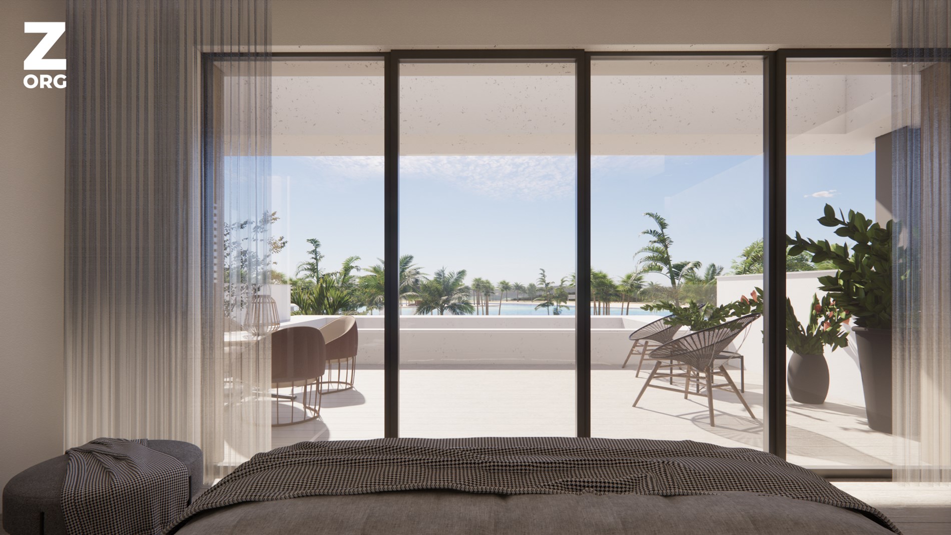 Master bedroom met terras
Master bedroom with terrace